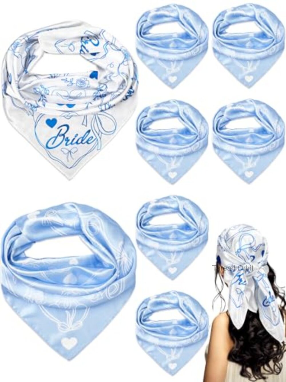 8pc Bride & Bachelorette Bandanas 27x27 Polyester Party Set